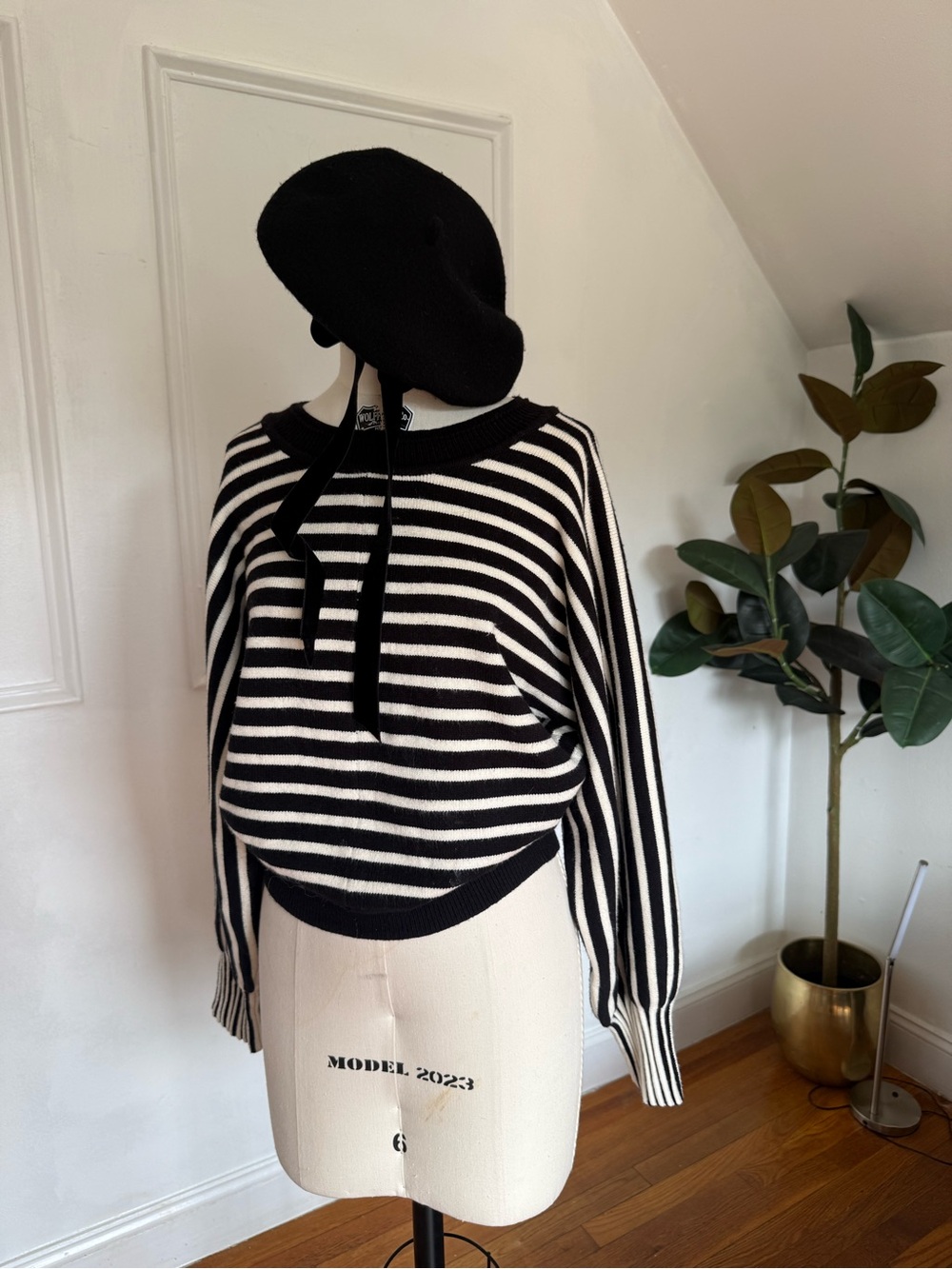 Lush Black and White Striped Crewneck Sweater